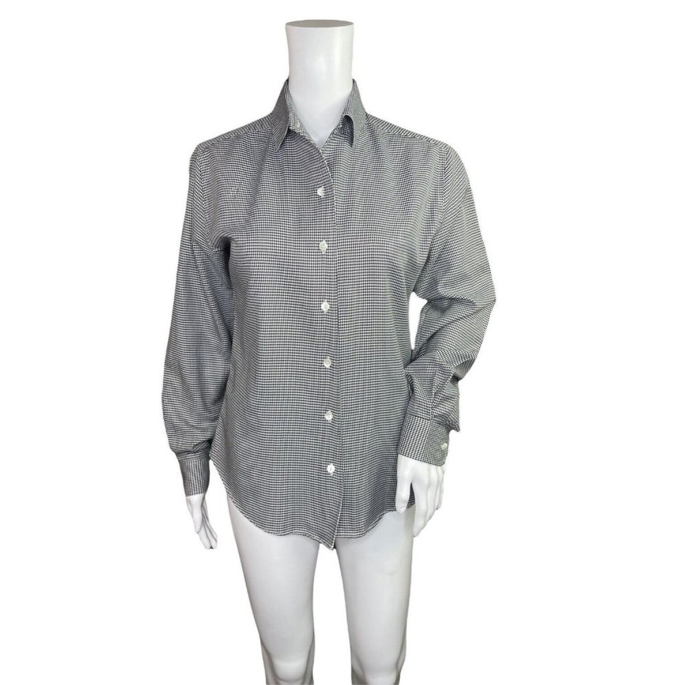 Faconnable Black White Houndstooth Check Long Sleeve Button Up Top Size Small